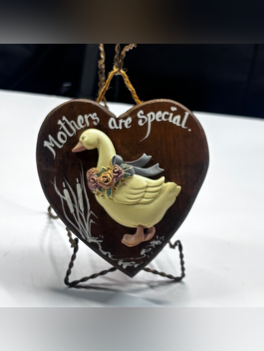 Country Geese Wooden Heart Wall Plaque Hand Painted Cottagecore Decor Mom